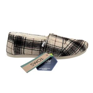 TOMS Women's Faux Fur Lined Slip-On Alpargata Slipper Size‎ 9 Tan Brown Plaid
